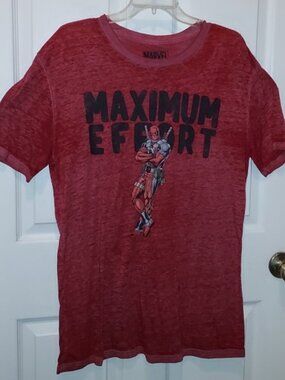 DEADPOOL MAXIMUM EFFORT BURNOUT SHIRT Marvel Red ADULT Sz L 42/44